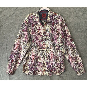 Au Noir‎ Stretch Shirt Mens Sz 5 US XL Floral Flip Cuff Classy Business Casual